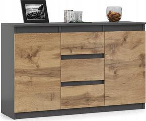 VBChome Komoda se 3 zásuvkami a 2 dvíky 120 x 35 x 75 cm Grafitová barva Bezúchytková komoda Víceúelová skíka do pedsín Lonice Obývací pokoj Dtský pokoj