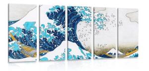 5-dílný obraz reprodukce Velká vlna z Kanagawa - KACUŠIKA HOKUSAI - 100x50 cm