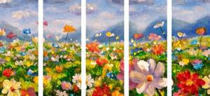 5-dílný obraz olejomalba divoké květiny - 100x50 cm
