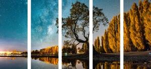 5-dílný obraz strom pod hvězdnou oblohou - 100x50 cm