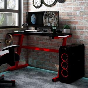 Herní stůl s LED ve tvaru Z černý a červený 90 x 60 x 75 cm