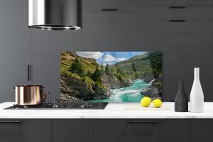 Kuchyňský skleněný panel Hory Řeka Krajina 140x70 cm