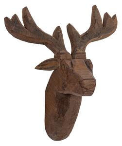 Hoorns Hnědá dřevěná nástěnná hlava jelena John 36 x 34 x 17 cm