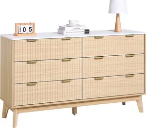 Komoda VEVOR se 6 zásuvkami a ochranou proti vysunutí a vyklopení, (399 x 1372 x 813 mm) do obývacího pokoje lonice pedsín (svtlé dřevo)