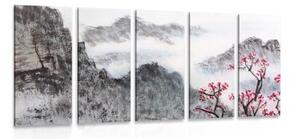 5-dílný obraz čínská krajina v mlze - 100x50 cm