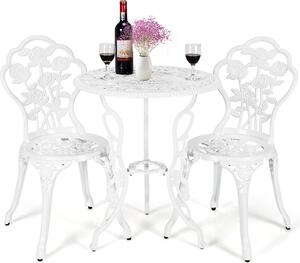 3dílný bistro set, bistro stl se 2 idlemi, hliník, zahradní set balkonový set staroitný, kulatý, balkonový nábytek zahradní sedací souprava, bílý