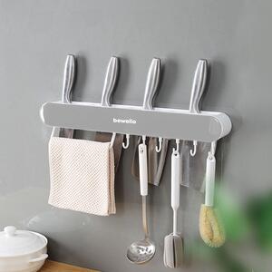 Nástnný organizér se 7 háky – samolepicí úloný systém – 35 cm – koupelna a kuchyn – bílá/edá [BW3012]