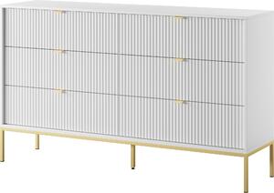Komoda: 6 zásuvek, bílá, zlaté nohy, 154 x 39 x 83 cm