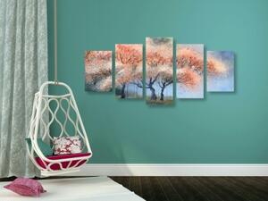 5-dílný obraz akvarelové kvetoucí stromy - 100x50 cm