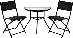 VBChome Balkonový set 3 kusy erný skládací stl s plkulatým stolem Balkonový nábytek z tvrzeného skla Zahradní nábytek 2 osoby Bistro set Konferenní stolek