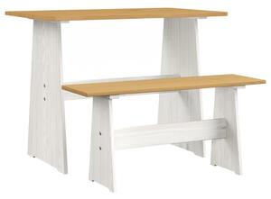 Jídelní stůl s lavicí medově hnědý a bílý masivní borové dřevo