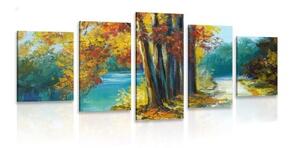 5-dílný obraz malované stromy v barvách podzimu - 100x50 cm
