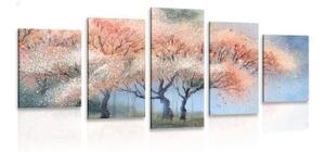 5-dílný obraz akvarelové kvetoucí stromy - 200x100 cm