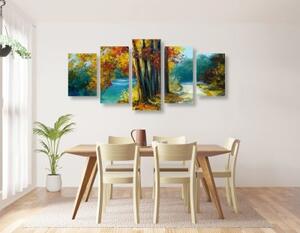 5-dílný obraz malované stromy v barvách podzimu - 100x50 cm