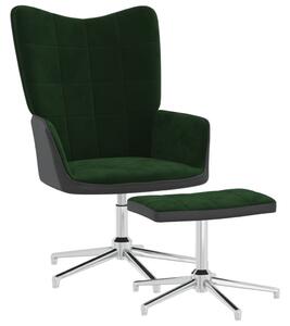 Relaxační křeslo se stoličkou tmavě zelené samet a PVC