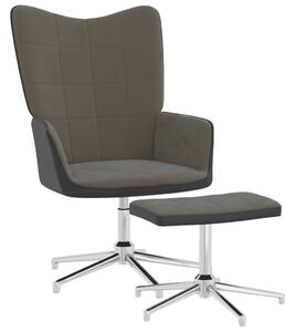 Relaxační křeslo se stoličkou tmavě šedé samet a PVC