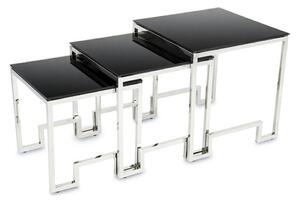 HowHomely SADA 3x Konferenční stolek SAMMEN chrom/černá DD0369