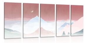 5-dílný obraz měsíc nad pastelovými horami - 100x50 cm
