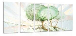 5-dílný obraz pohádkové pastelové stromy - 100x50 cm