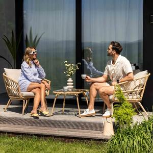 Di volio sada zahradního nábytku SAVONA, zahradní nábytek lounge set z polyratanu, jídelní set pro 2 osoby, sedací souprava odolná proti povtrnostním vlivm - konferenní stolek a 2 křesla