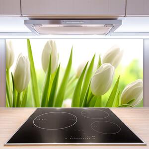 Kuchyňský skleněný panel Tulipány Květiny 140x70 cm