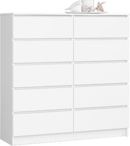 Komoda bílá 120 cm iroká s 10 zásuvkami, do lonice a obývacího pokoje, univerzální do pedsín a dtského pokoje