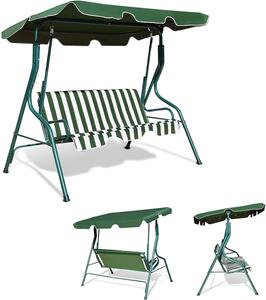 KOMFOTTEU Hollywoodská houpaka pro 3 osoby, houpací lavice s nastavitelnou stíkou proti slunci, zahradní houpací závsná lavice s ocelovým rámem, 172x110x154 cm (zelená a bílá)