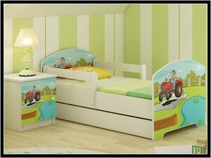 Dětská postel Traktor 140x70 cm - 2x krátká zábrana se šuplíkem