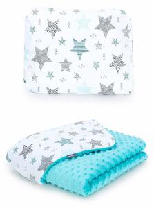 Dětská deka s polštářem Hvězdy 2 Minky 75x100 cm - Tyrkysová s výplní