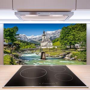 Kuchyňský skleněný panel Kostel Most Jezero Příroda 140x70 cm