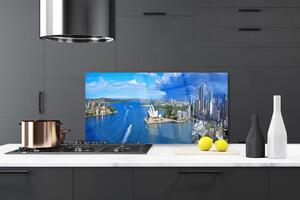 Kuchyňský skleněný panel Město Moře Domy 140x70 cm