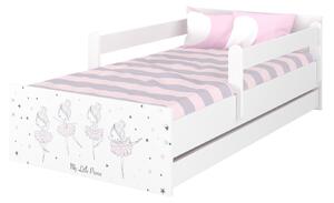 Dětská postel bez šuplíku MAX - 160x80 cm - RŮŽOVÁ BALETKA - bílá, bez zábran