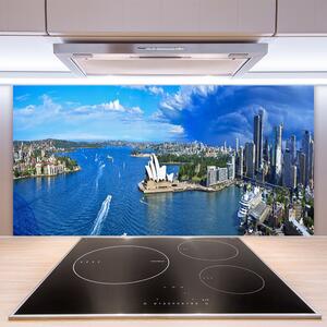 Kuchyňský skleněný panel Město Moře Domy 140x70 cm
