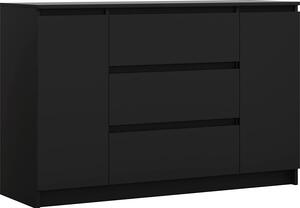 Komoda 140 cm se 2 dvíky a 3 zásuvkami v matné erné barv - 140 x 78 x 39 cm (/v/d)