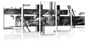 5-dílný obraz luxusní abstrakce v černobílém provedení - 100x50 cm