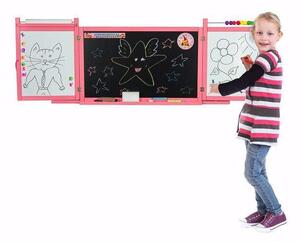 Dětská školní magnetická tabule na zeď 4v1 - Růžová
