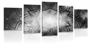 5-dílný obraz Mandala s pozadím galaxie v černobílém provedení - 100x50 cm