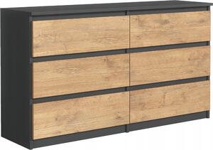 Komoda 6 zásuvek, antracit / dub Lancelot, 120 x 78 x 39 cm
