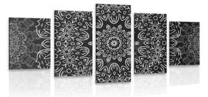 5-dílný obraz Mandala s abstraktním vzorem v černobílém provedení - 100x50 cm