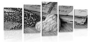 5-dílný obraz nostalgické listy v černobílém provedení - 100x50 cm