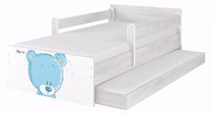 Dětská postel Max Modrý Medvídek 160x80 cm - ŠEDÁ - 1x krátká + 1x dlouhá zábrana se šuplíkem
