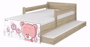 Dětská postel Max Růžový Medvídek 160x80 cm - HNĚDÁ - 2x krátká zábrana bez šuplíku
