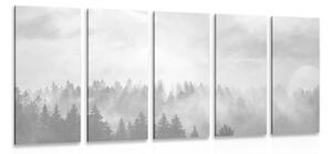 5-dílný obraz mlha nad lesem v černobílém provedení - 100x50 cm