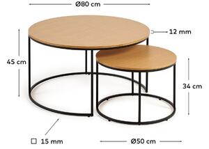 Set dvou dubových konferenčních stolků Kave Home Yoana 50/80 cm