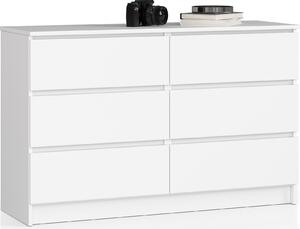 Komoda o íce 120 cm se 6 zásuvkami, do lonice a obývacího pokoje, univerzální do pedsín a dtského pokoje v bílé barv