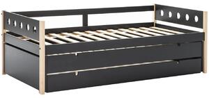 Antracitově šedá lakovaná postel Marckeric Compte 90 x 190 cm s výsuvným lůžkem a zásuvkou