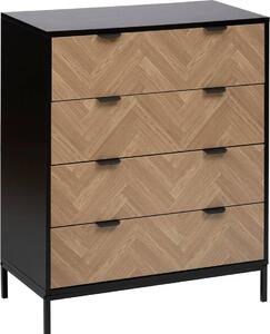 5 five simply smart - Komoda "chevrons" 4 zásuvky vzhled borovicového deva pírodní a erná 95x80cm