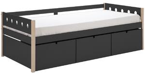 Antracitově šedá lakovaná postel Marckeric Compte 90 x 190 cm se zásuvkami