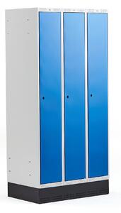 AJ Produkty Šatní skříňka CLASSIC, se soklem, 3 sekce, 1890x900x550 mm, modré dveře