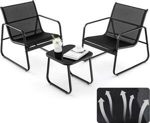 KOMFOTTEU 3 KS. Balkónový set bistro set, sada balkónového nábytku se 2 stohovatelnými idlemi z textilie Textilene a zahradním stolem, zahradní sedací souprava (erná)